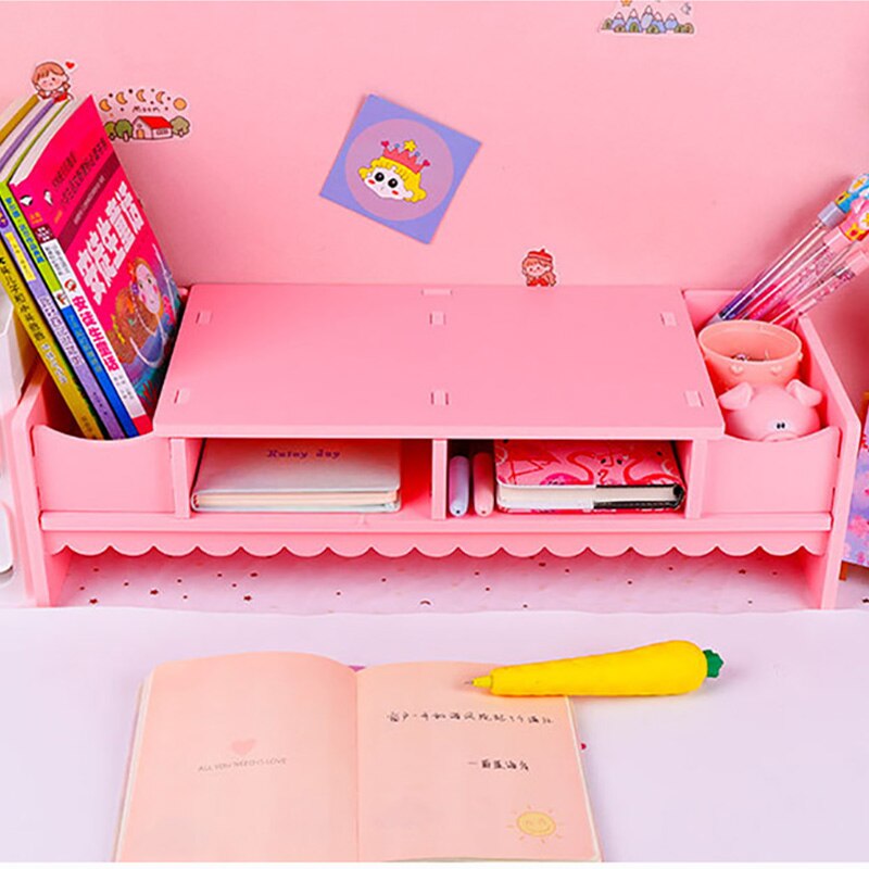 Cute Pink Monitor Stand Desktop Storage Solid Wood Bracket Notebook Desktop Computer Monitor Increase Rack Office Supplies