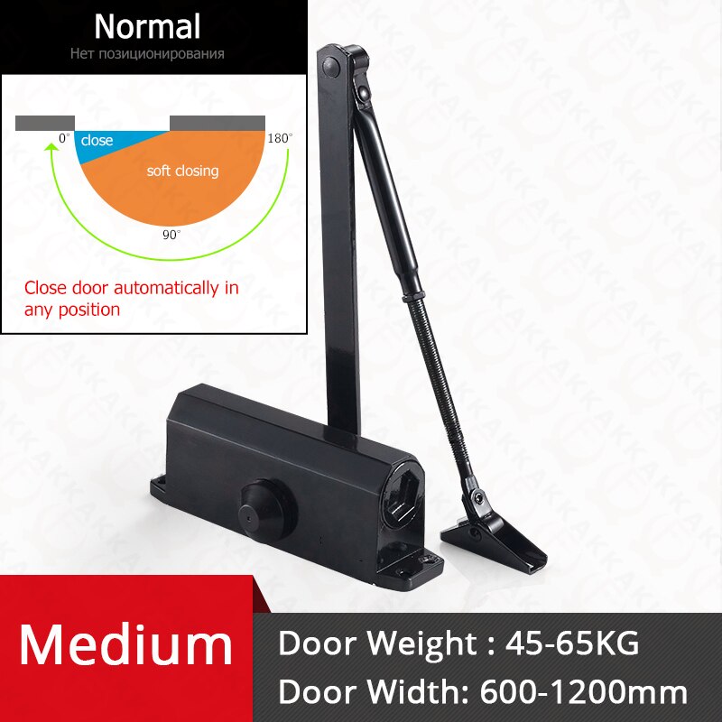 KAK Automatic Door Closer 2 Spring Hydraulic Buffer Adjustable Door Stopper Speed Mute Closing For 25 to 80KG Door Hardware: Black M