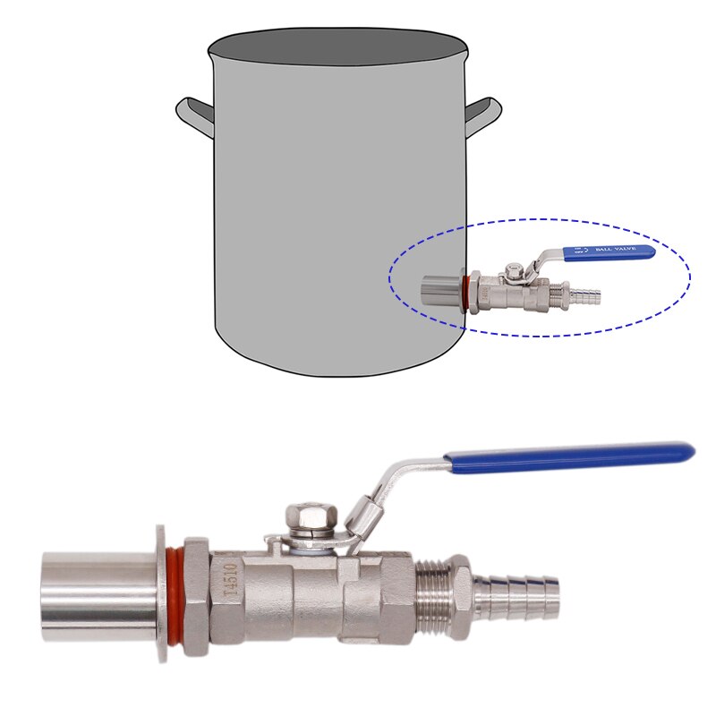 1/2" Stainless Steel Kettle Valve Kit w/barb, 1/2"NPT, 1/2"Barb,