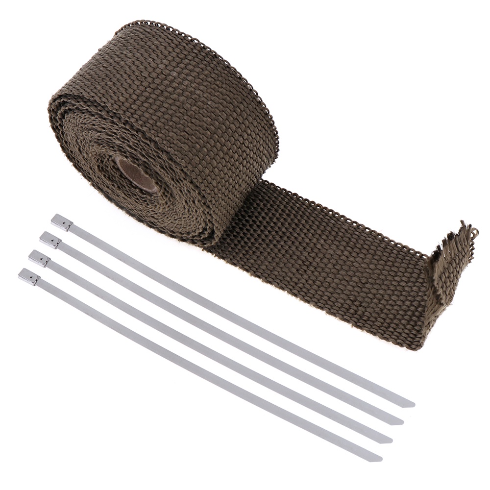 5m termisk udstødningsrør tape varmeisolerende wrap tape brandsikker stofrulle med holdbare stålbindere til bil 1 stk.