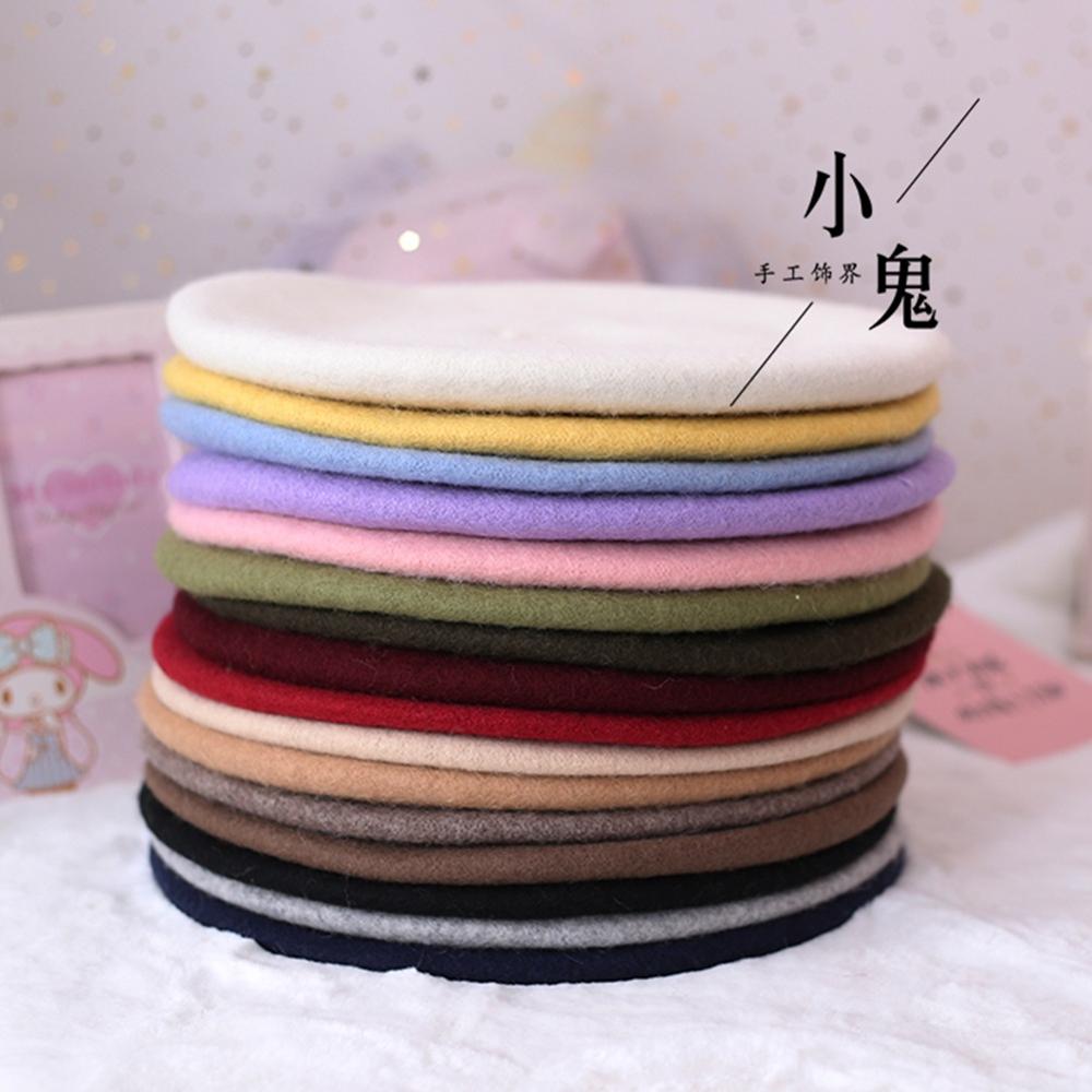 Solid Color Wool Beret for Women Girls Winter Autumn Beanit Hat