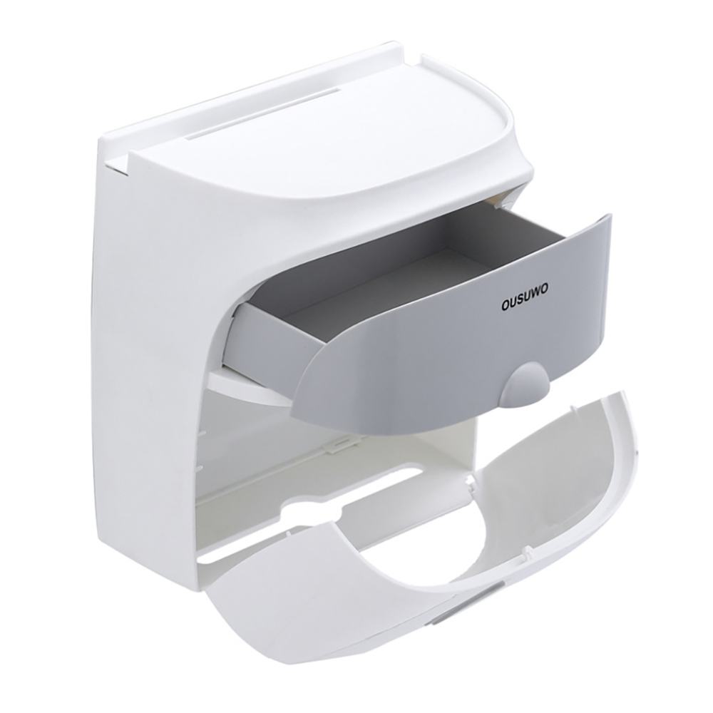 Toilet paper box toilet double-layer storage rack pumping box free punching waterproof wall-mounted paper roll