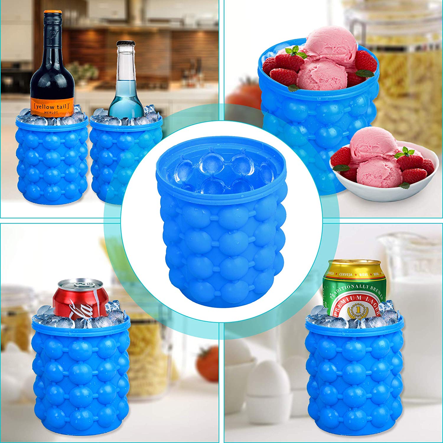 Cubeta de hielo de silicona, molde para hacer cubitos de hielo de alimentaria, cubitos de hielo de silicona, cubeta de hielo ahorradora de espacio, bandeja de hielo, herramienta