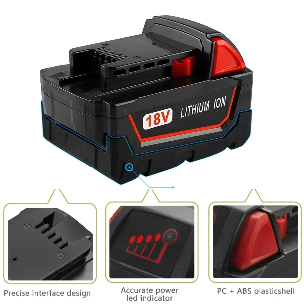 Akumulator do elektronarzędzi Milwaukee M18, ładowarka, BR, XC, 18 V, 12800 mAh M18B5, 48-11-1860, wbudowany akumulator 18650