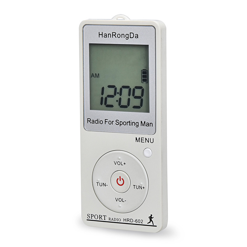 HRD-602 Radio FM AM Radio Portable Radio Receiver Sports Radio with Earphone Sports Pedometer LCD Display Lock Button Pocket: white
