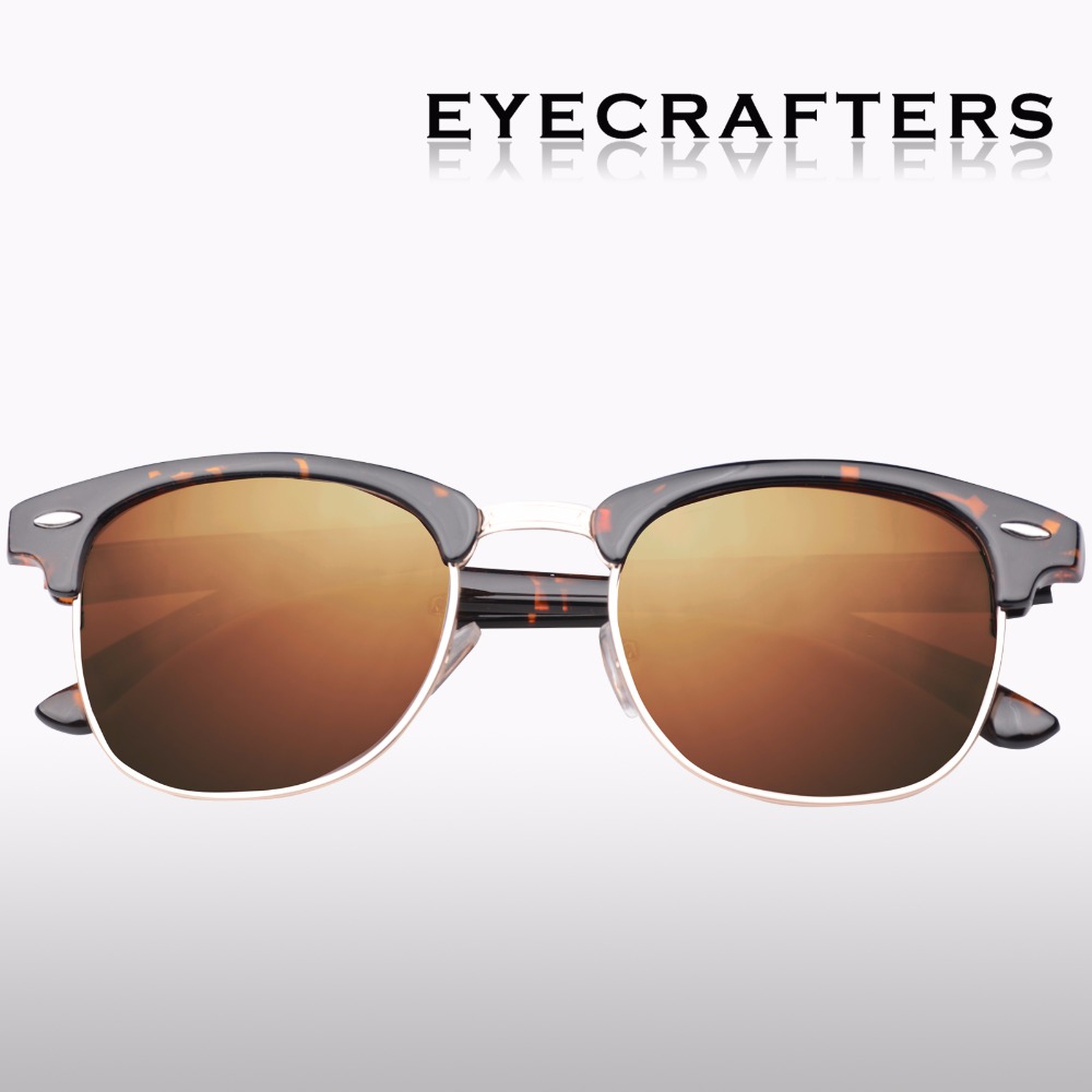 Tortoise inspiré classique demi-cadre cornu Semi-sans monture hommes femmes lunettes de soleil polarisées lunettes rétro 3016