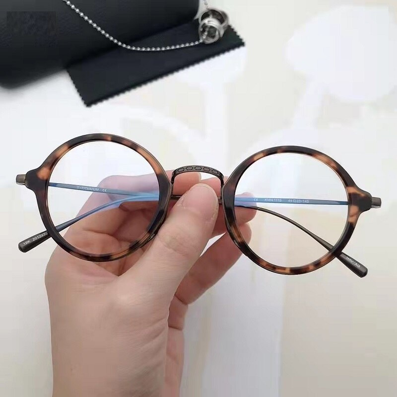 Japanese Handmade Pure Titanium Glasses Frame Ultra-Light Retro Round Men Eyeglasses KMN Women Myopia Reading Eyewear Gafas: Tortoise