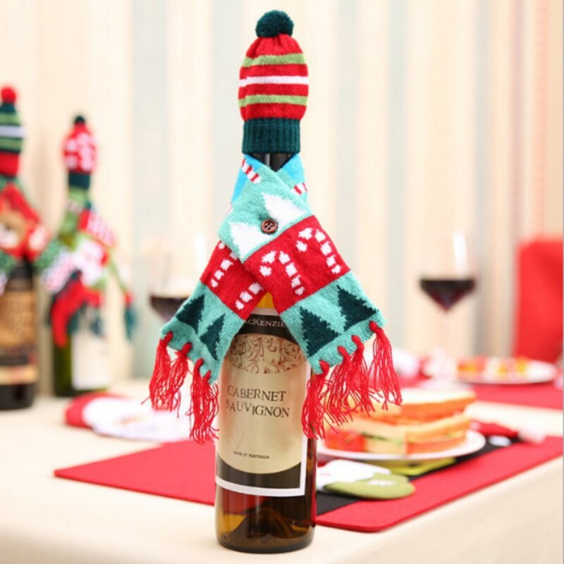 Jul vinflaske dækker strikket grim trøje dække sæt xtmas fest festival middag borddekorationer