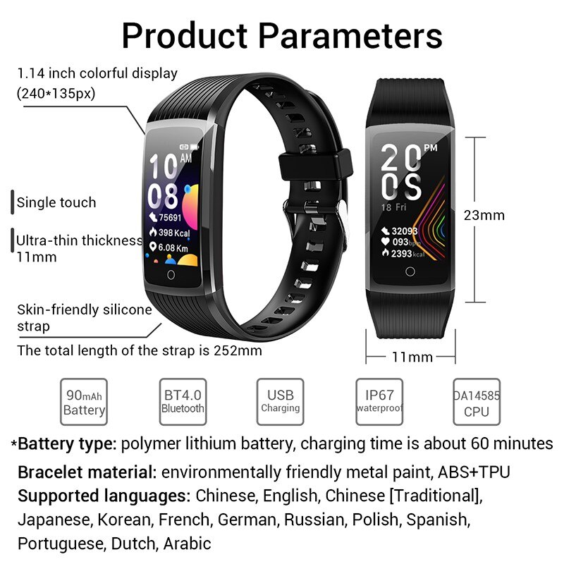 Health Bracelet Smart Band Men Fitness Tracker Activity Smartwatch Real-time Monitor 5 In 1 Pedometer Sports Wristband Women Men