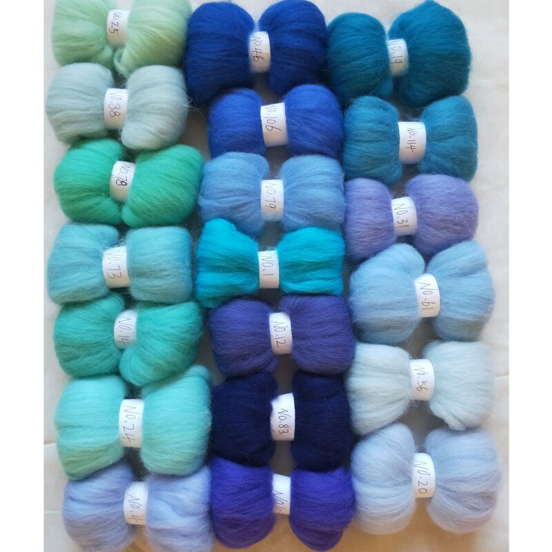 WFPFBEC 100g FELT for wool fiber combed 100% wool merino wool blue 5g/bag 20colors