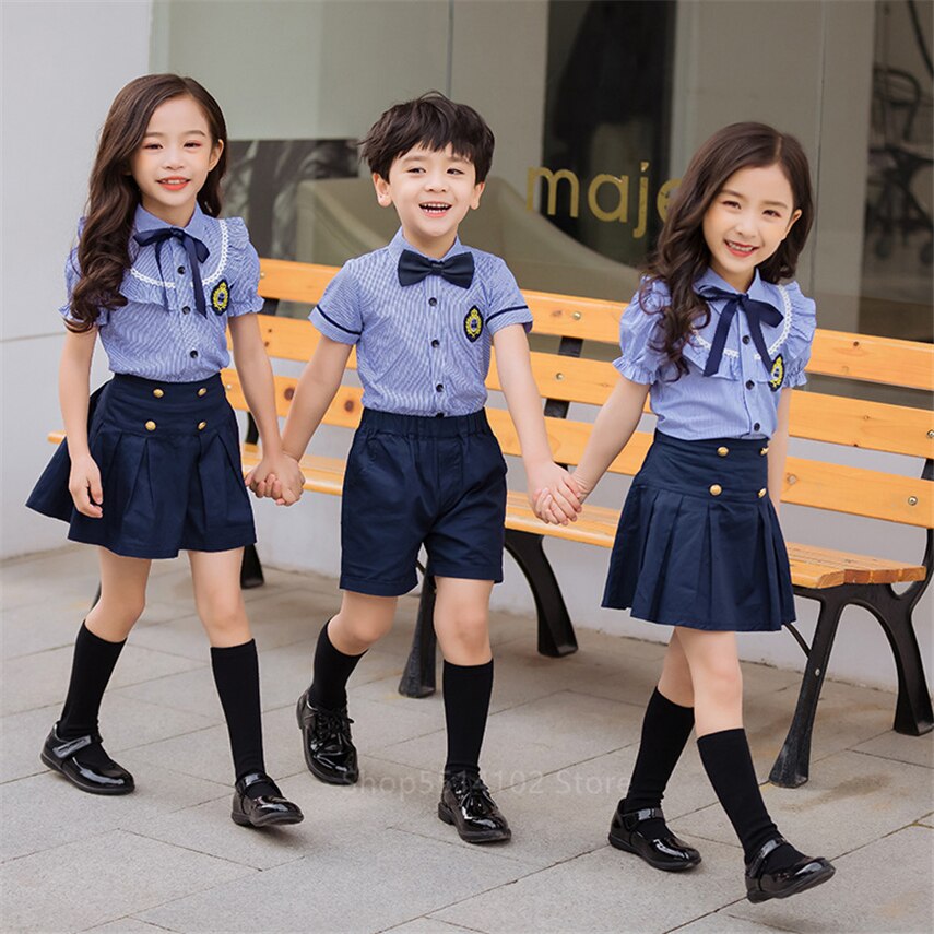 Children Children School Uniform Japanese Student Clothing Set Boy Girls 2PCs Short Sleeve Summer Navy Suit Primary Kindergarten
