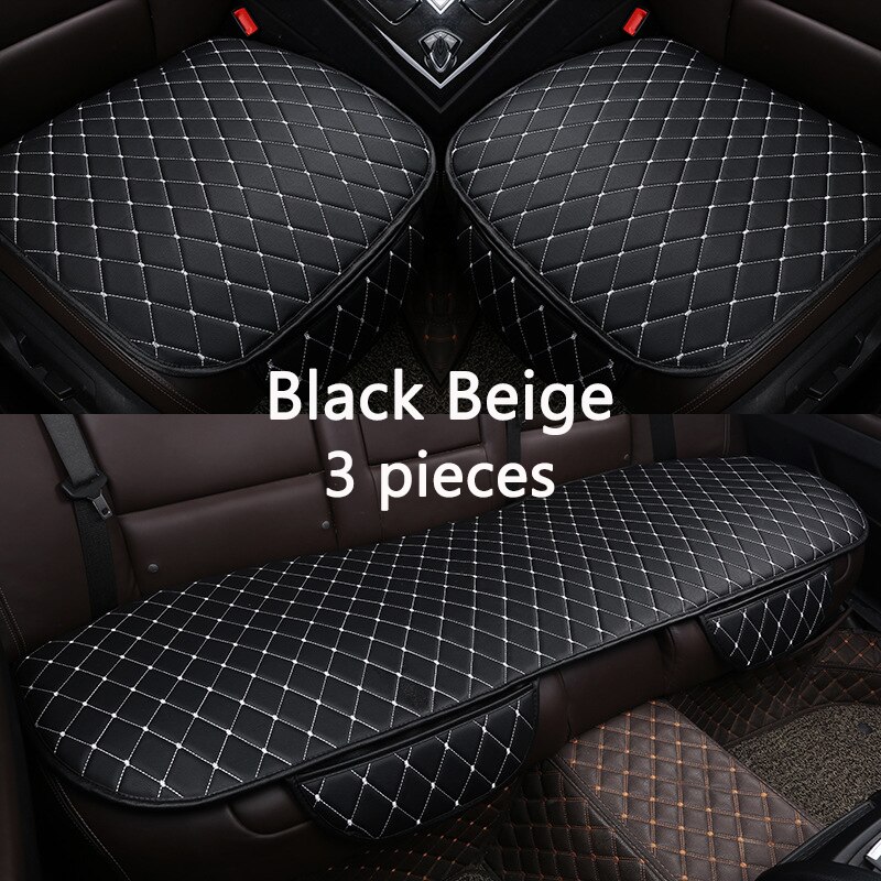 Universal Car Seat Cover PU Leather Auto Cushion Protector Mat Interior Parts For Ford Focus ST RS SE ST170 ST225 ST250 ST300: 3pcs-Black Beige
