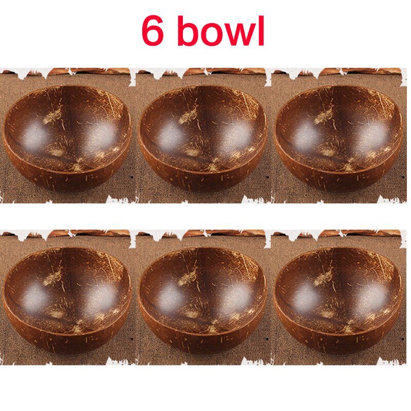 Juego de cuencos de coco Natural, cuchara para fruta, ensalada, fideo, tazón de arroz, Artesanías hechas a mano de madera, vajilla de estilo japonés para restaurante: 6 bowl