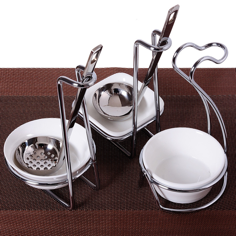 Neue Edelstahl Löffel Rest mit Keramik Schüssel Küche Regal Gestell Sieb Löffel Halfter Abtropffläche Küche Zubehör