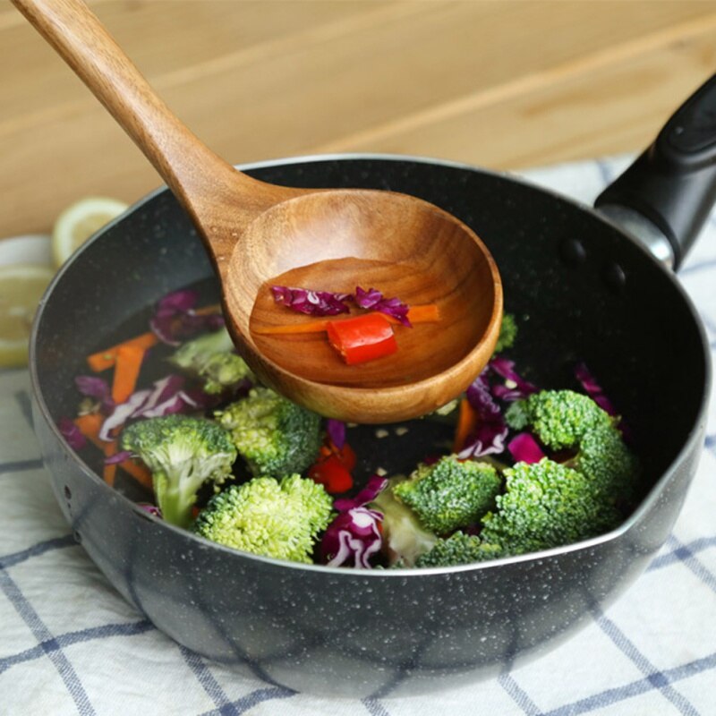 Ongeverfd Acacia Hout Servies Lepel Pollepel Turner Koken Lepels Scoop Keuken Tool Lange Rijst Vergiet Soep Skimmer Set