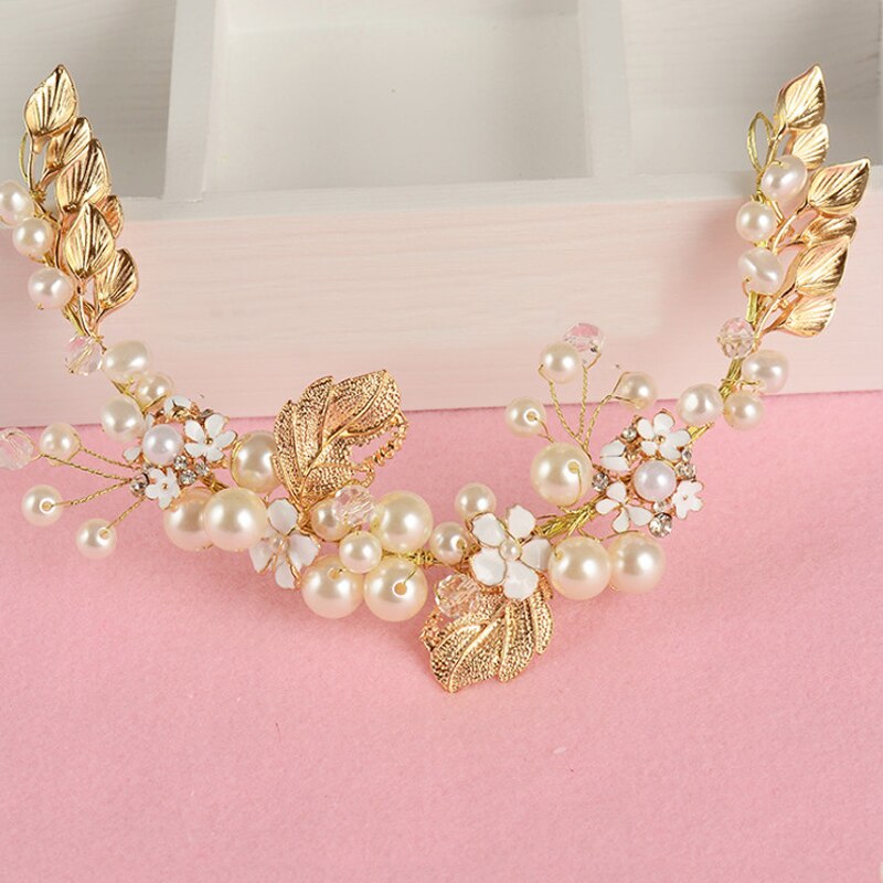 Wedding Headdress Bride Headpiece Crown Headwear Pearl Head Band Handmade Romantic Flower Hair Jewelry Accessories: 8