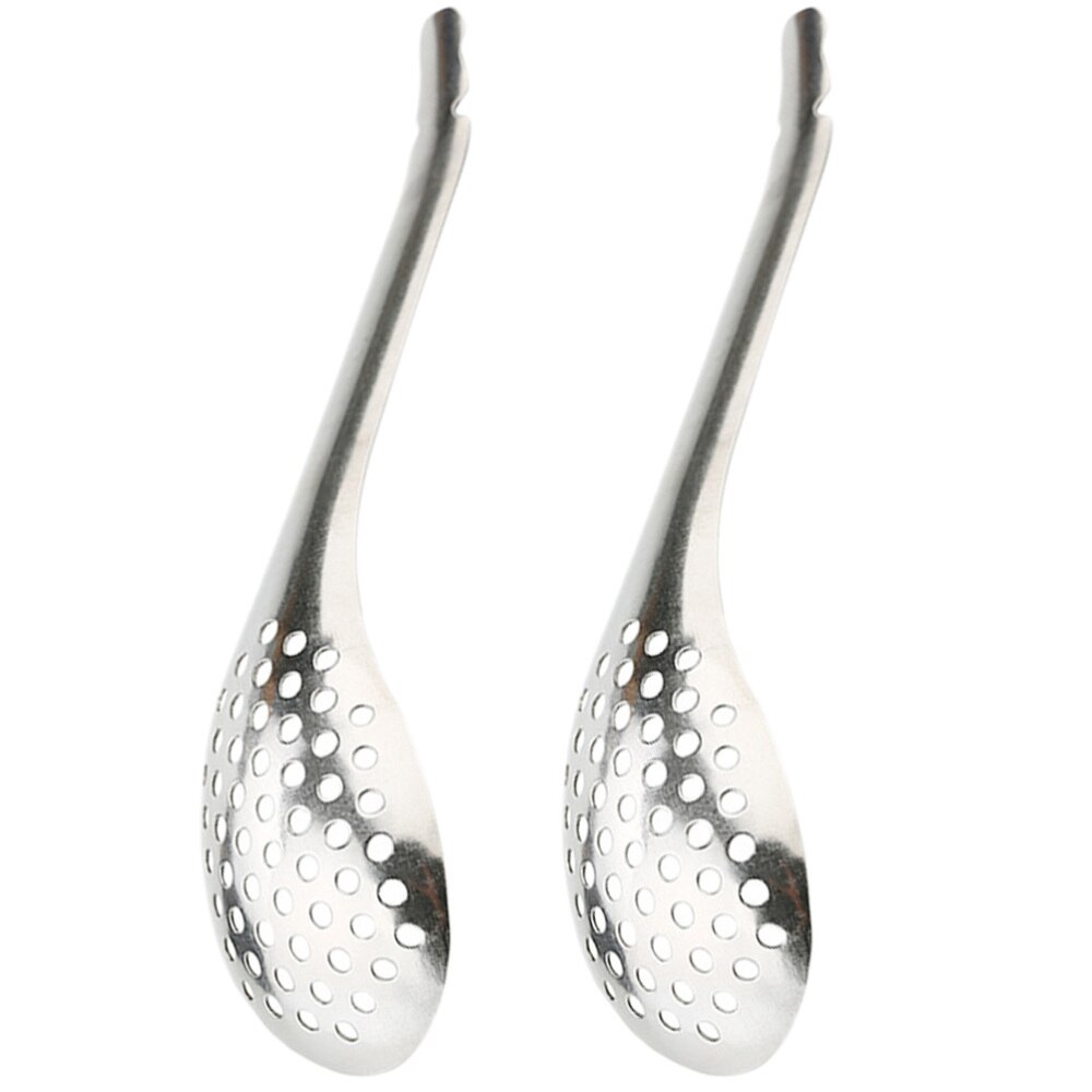 2pcs Household Small Cooking Colanders Stainless Steel Slotted Spoons Caviar Colander Spoons (Silver)