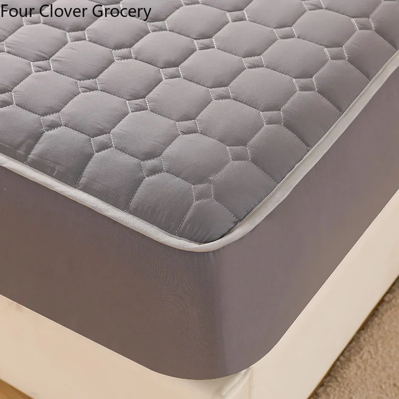 Optics-Drap-housse élastique matelassé pour lit double, housse de matelas douce et respirante, housse en lin avec poche profonde