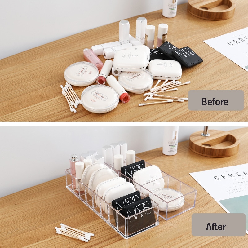 Caja de almacenamiento de acrílico transparente para cosméticos, soporte para maquillaje, organizador de maquillaje de joyería para el hogar, cajas de almacenamiento de escritorio de plástico