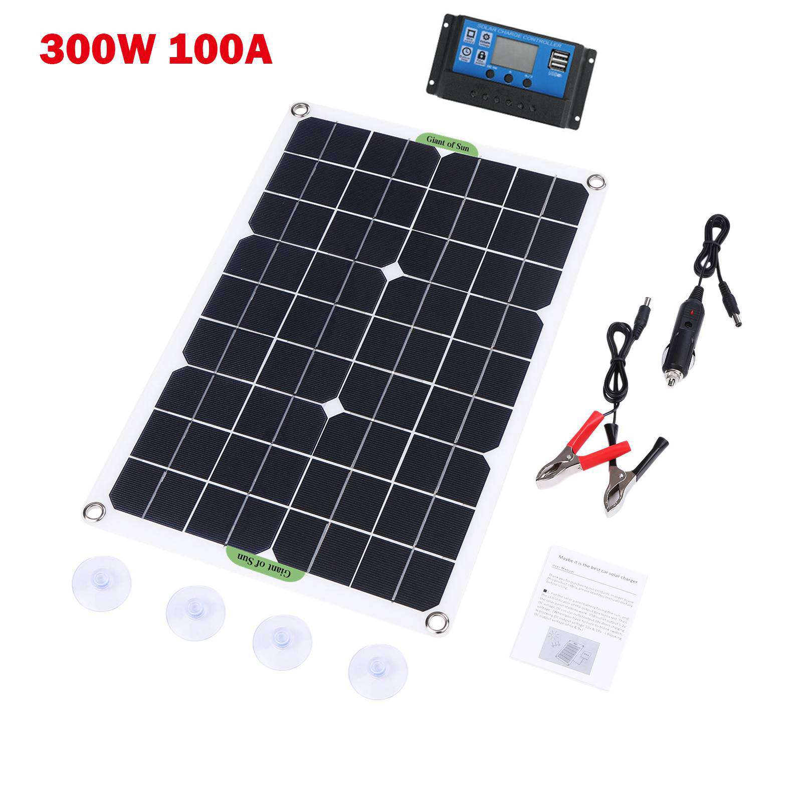 300W Solar Panel Kit Portable 60-100A Solar Energy Generator Power Bank Camping Car Battery Charger System: 300W 100A