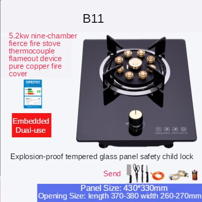 Gasherd Einzel Herde Haushalts Tisch eingebettet Dual Zweck 3800W Energie Natürliche Gas Gas Herde Gehärtetem Glas Tisch Herde CY
