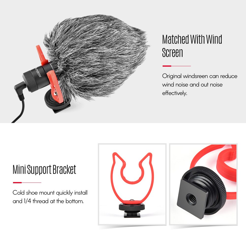 Andoer Mini Microphone Plug-and-Play Mic 3.5mm Plug with Shock Mount Wind Screen for Smartphone DSLR Camera Video Recording MIC