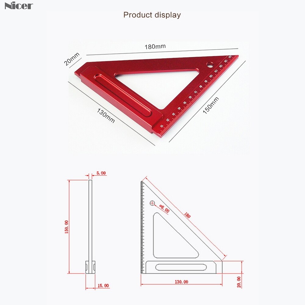 Aluminiumslegering metrisk træbearbejdning præcision trekant lineal tømrere firkantet hul positionering måling lineal gauge værktøj