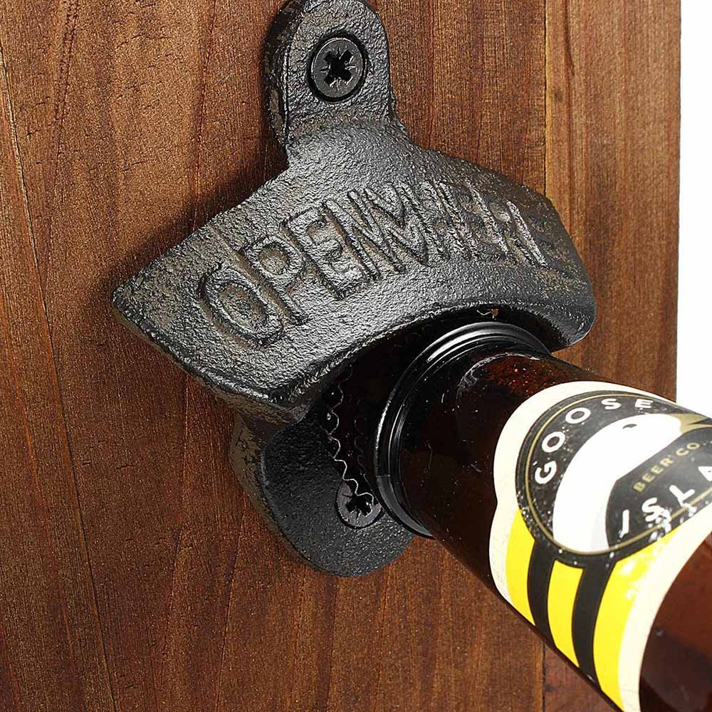 Wall Mounted Bottle Opener Wooden Refrigerator Mount Home Decor Fathers Day Wood Bottle Opening Board Beer Opener Cap