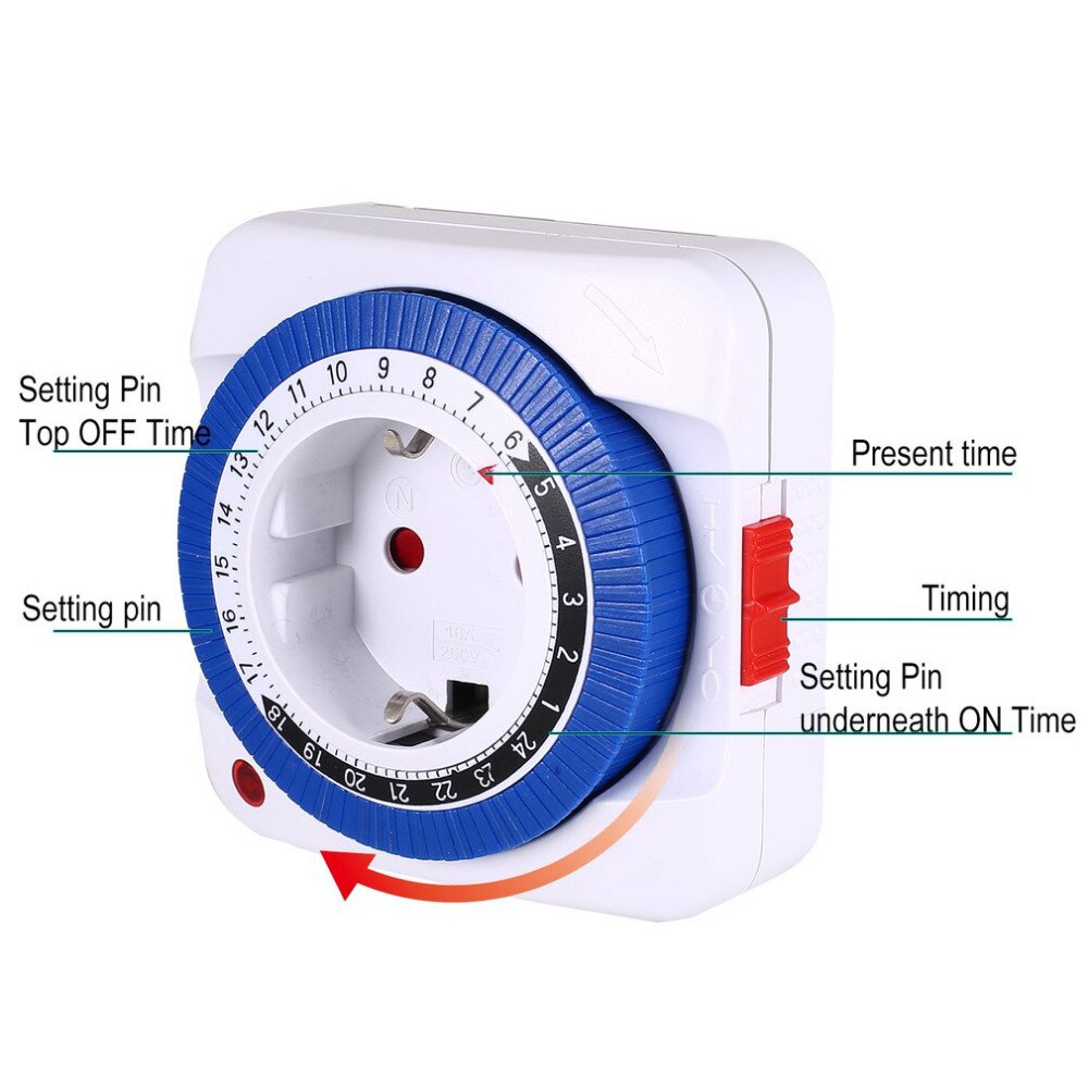 Timer Switch 24 Hours Plug in Mechanical Grounded Programmable Smart Countdown Socket Indoor Auto Power off 230V