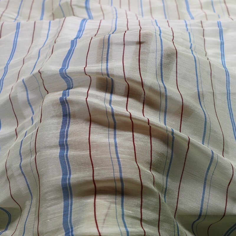 Tela Vintage de seda Natural para vestido, 50cm x 140cm, a rayas, azul