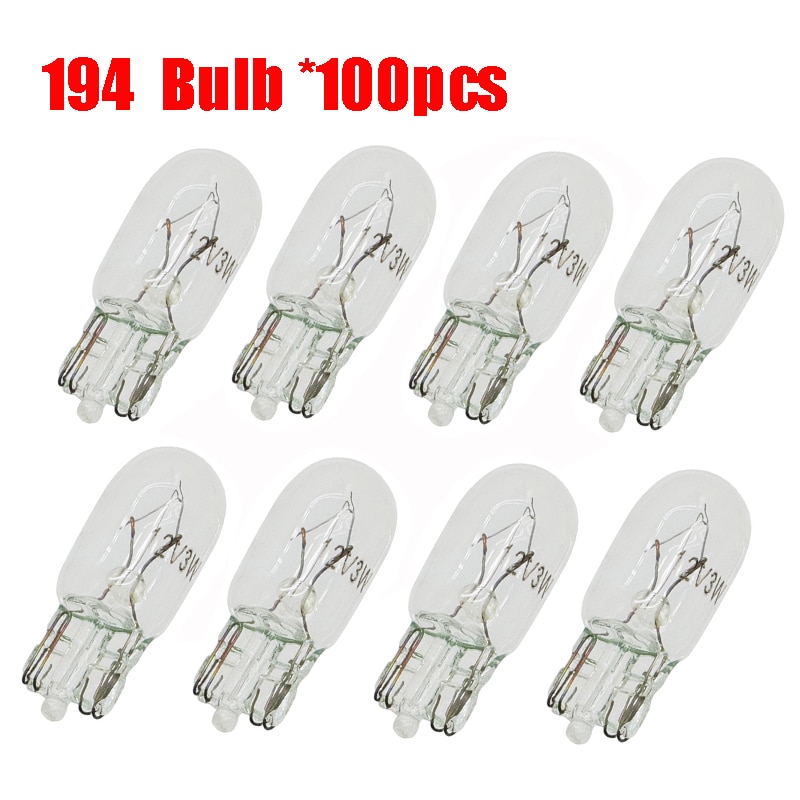 12V 100PCS 194 Clear Wedge mini Incandescent Light Instrument Panel Light Bulbs 3W for Cars Trucks Motorcycles Boats Trailers