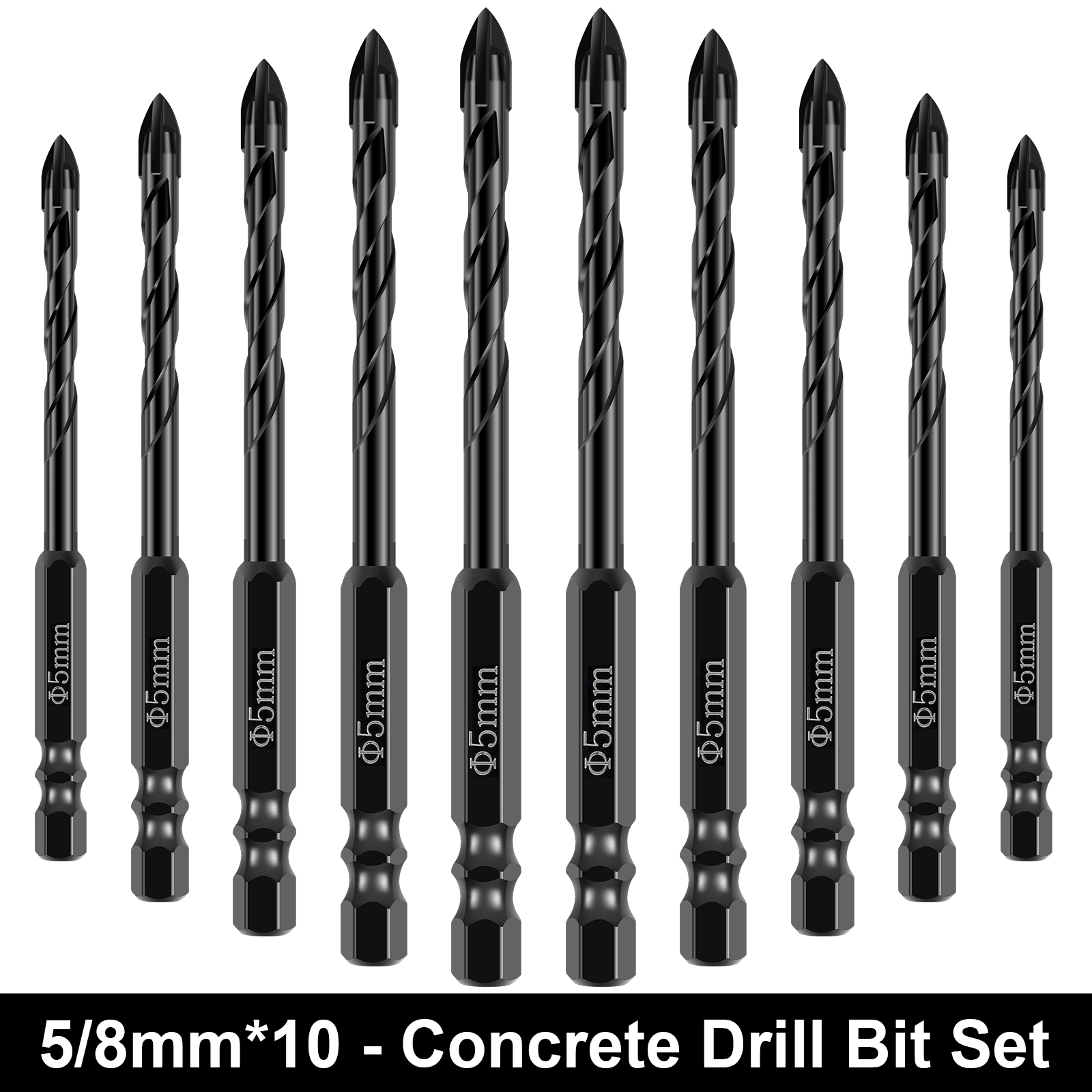 Juego de brocas para hormigón, juego de brocas para mampostería de 5/6/8mm, juego de brocas de carburo de tungsteno para perforación de azulejos/cerámica/vidrio/ladrillos, 10 Uds.