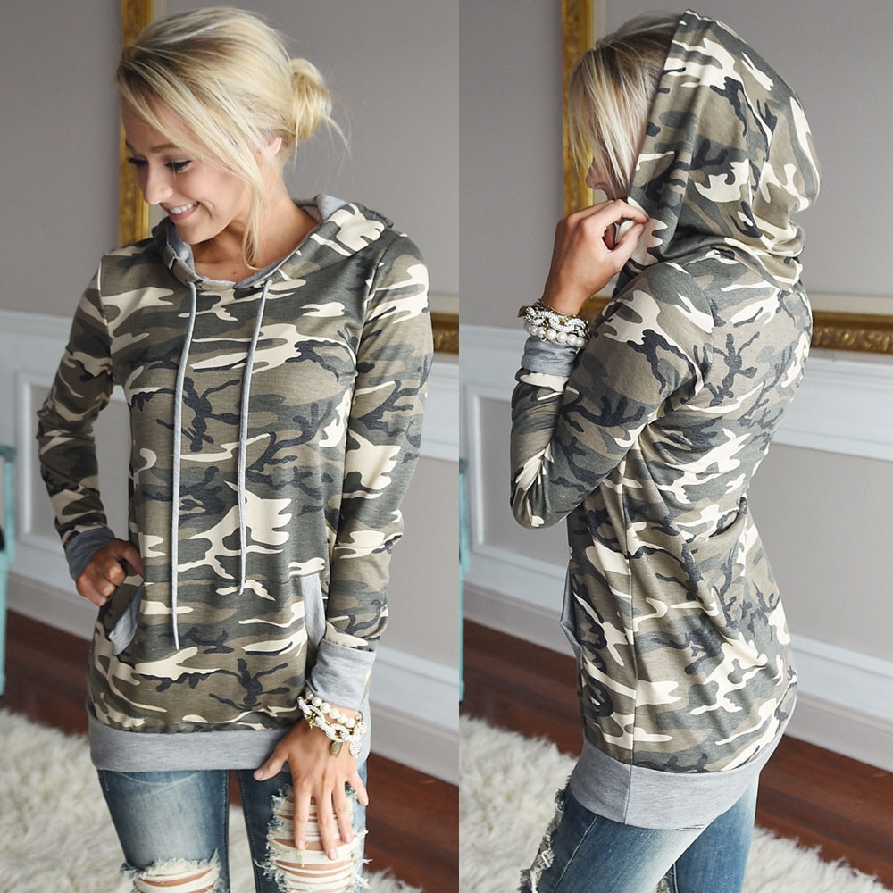 Dames camouflage print hoodie met zak capuchon trui tops dames sweatshirt moletom feminino
