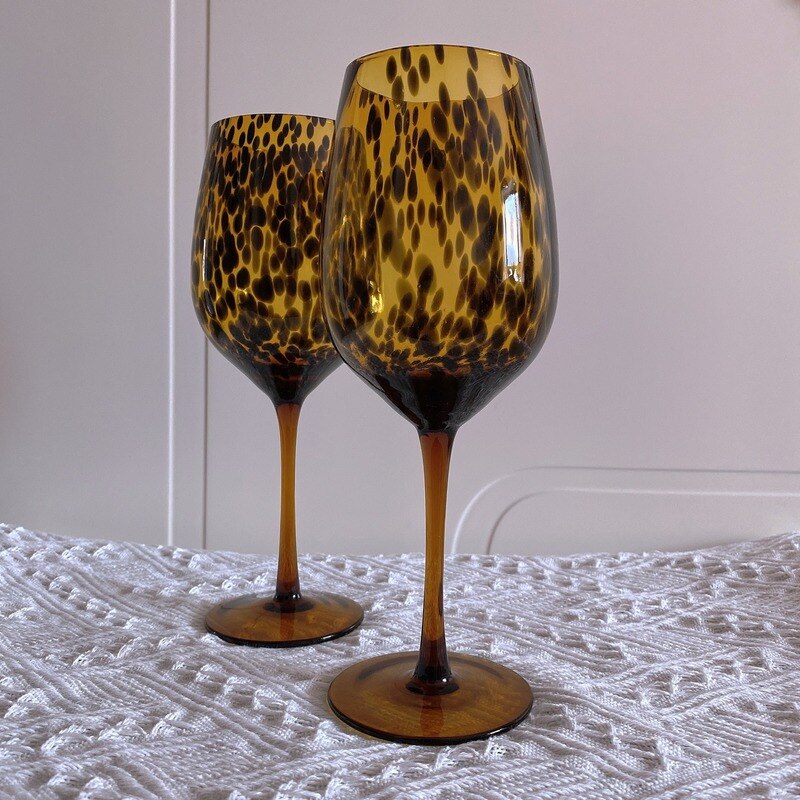 European-Style Leopard Spot Water Cup Cocktail Glass Handmade Goblet Hotel Ornaments