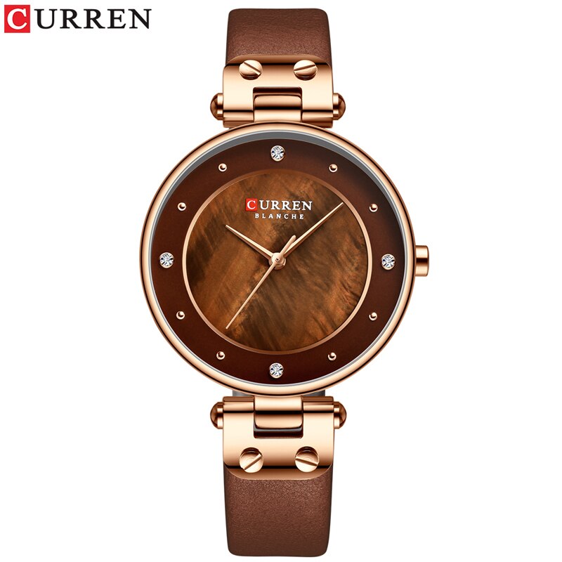 CURREN Eenvoudige Steentjes Charmant Horloge voor Dames Quartz Horloges Lederen Band Klok Vrouwelijke Horloge Dress Horloge: coffee watch