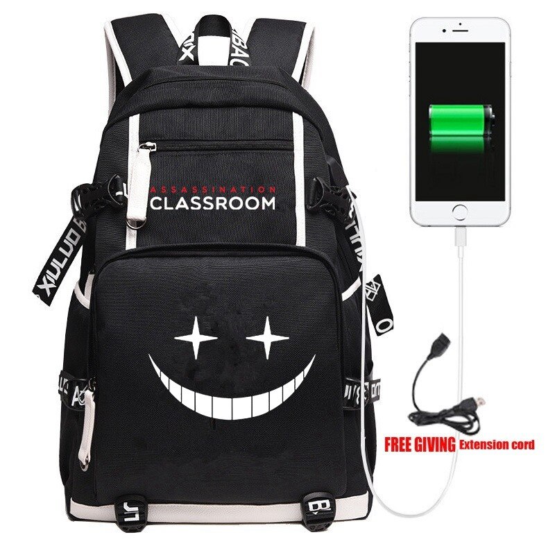 Anime Gioco Assassinio Aula USB Zaino Unisex borsa Da Viaggio Nero Borse A Spalla Bambini Adolescenti Borse per Studenti di Scuola Bookbag