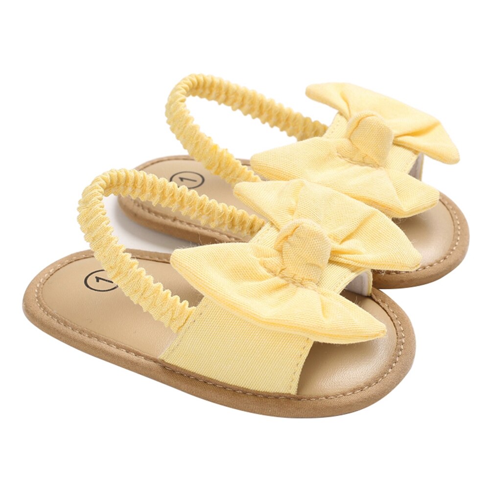 Sandalen babymeisjes strik knoop zomer zachte zool platte prinsessenschoenen baby antislip eerste stappers binnen spelen: Geel / 13-18 maanden