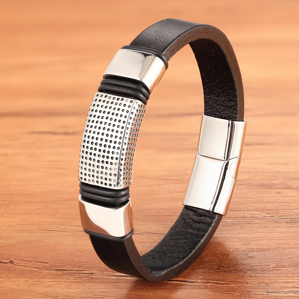 Charm Rvs Sieraden Goud Zilver Gevlochten Magnetische Touw Zwarte Mannen Armband Accessoires Hip Hop Punk