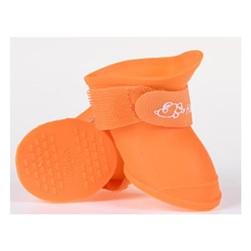 4pcs/set Pet Dog Rain Shoes Portable Rubber Rain Boots Footwear Puppy Cat Anti Slip Waterproof Footwear Four Seasons for Dogs: Orange / XXL