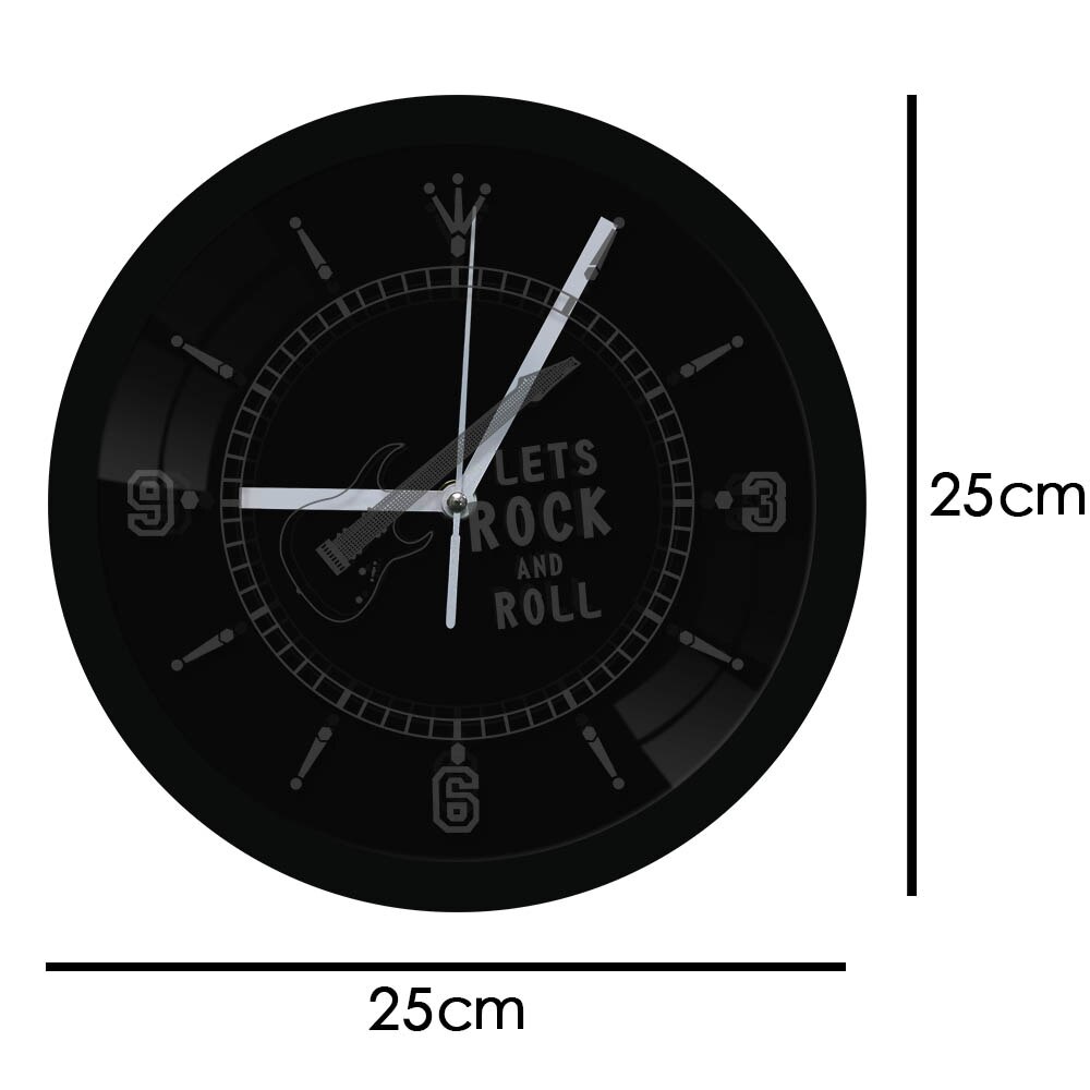 1Piece Rocking Guitar LED Neon Effect Wall Clock Modern Rock N Roll Musical Instrument Mood Light For Music Lover