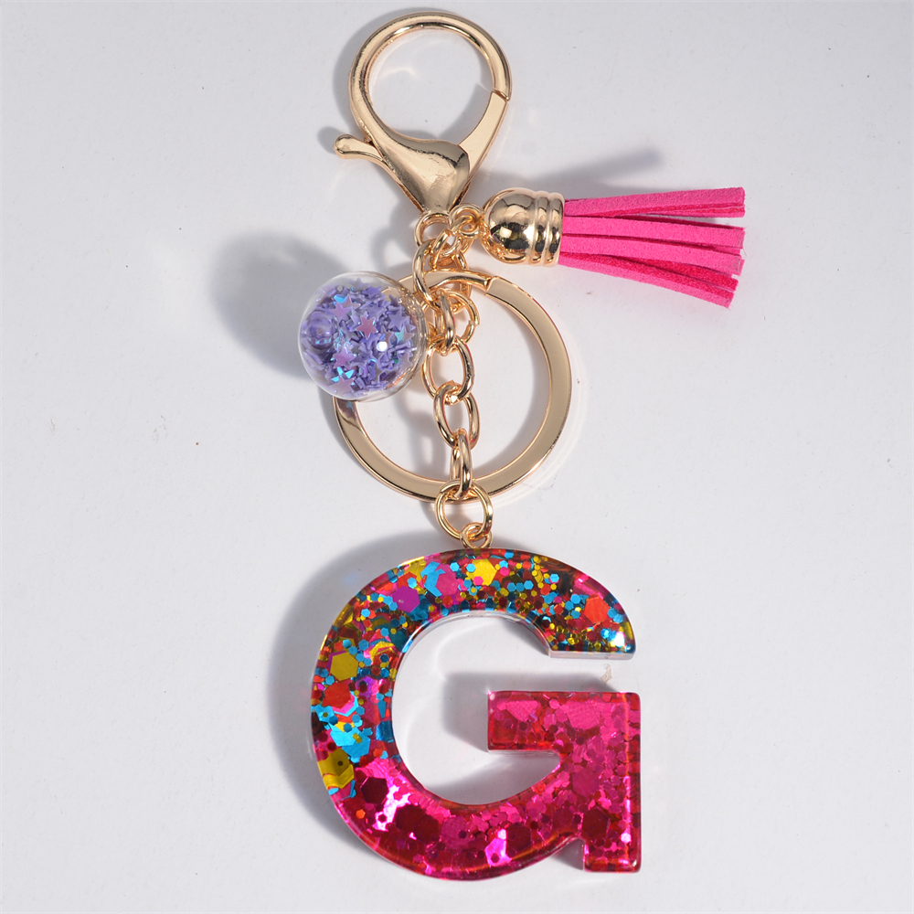 LINGJIONG Portachiavi a forma di lettera iniziale, con nappa dell'alfabeto alla moda, portachiavi da donna, ragazza, divertente regalo di compleanno