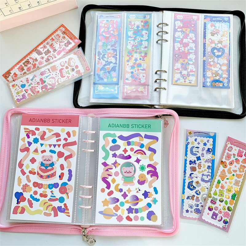 A5 zíper fichário photocards transparente recolher livro diário caderno postais organizador mangas papelaria escolar