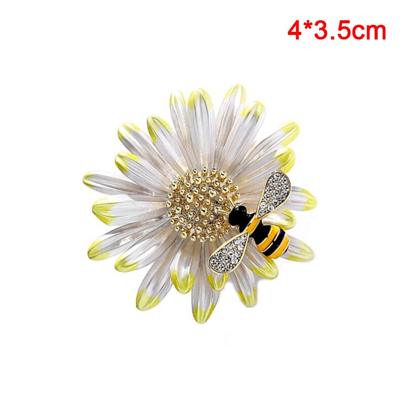 Fun Daisy Bee Broche Jas Meisje Insect Bloem Zonnebloem Strass Pin Accessoire Broches: YW1