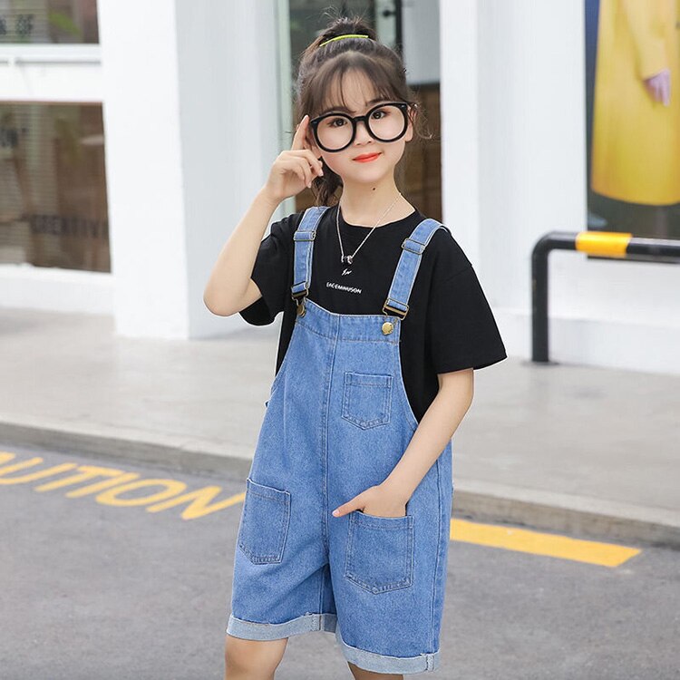 Mono vaquero holgado para niños y niñas, pantalones cortos para adolescentes, pantalones vaqueros de verano, monos, Pantalones