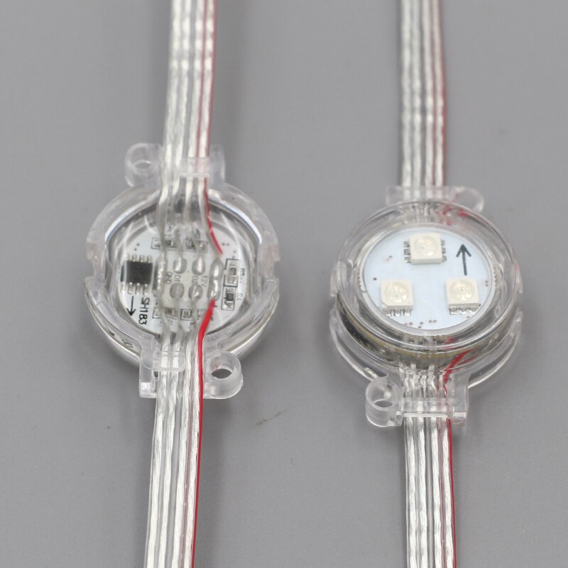 DC12V 30mm WS2811; module intelligent led adressable; 0.72 W; rvb polychrome; couvercle transparent; IP68 évalué; tous les fils clairs