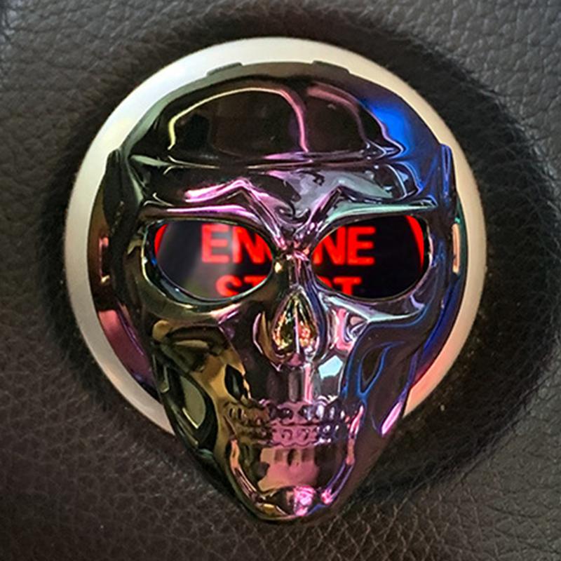 Skull Push Start Button Cover Metal Skull Push Start Button Sticker Ignition Start Stop Button Cover Gothic Car Accessories For