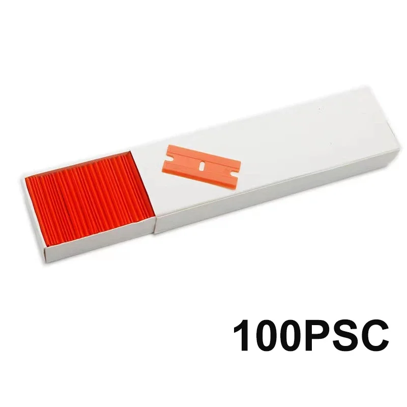 100 Pieces Two Cutting Plastic Razor Blade Label Clean Razor Glue Remover Window Glass Clean Scraper Car Wrap Sticker Squeegee: Silver