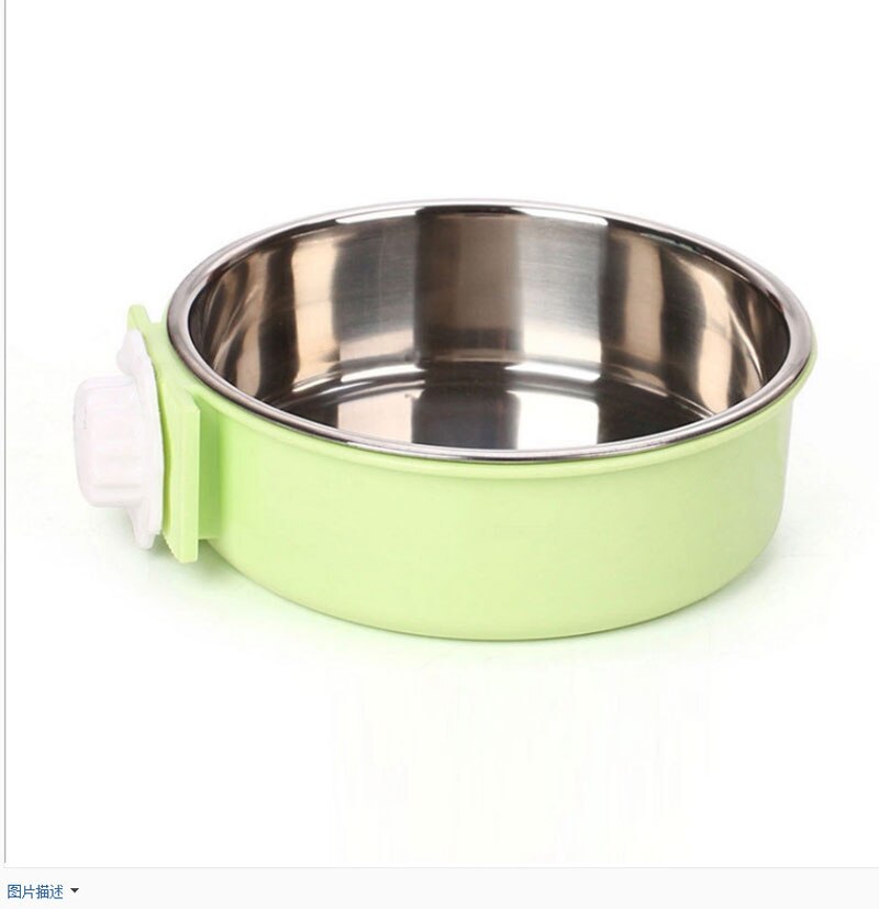 Verwijderbare roestvrijstalen hokbeker hangende voerbak voor huisdierenkooi grote watervoerbak voor honden katten konijnen: Groene roestvrijstalen kom / Ik