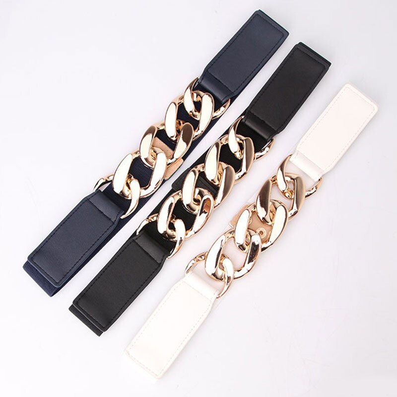 Belts For Women Skinny Metal Gold Buckle Waist Belt PU Leather Thin Belt Elastic Waistband Female Dress Accessories