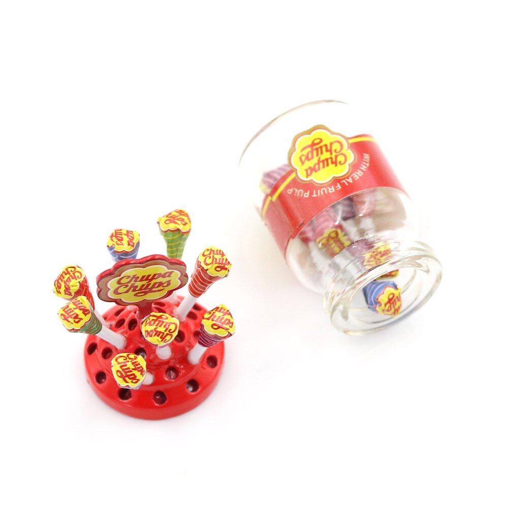 1/12 Mini Lollipops With Case Holder Candy Kitchen Miniature Food Dessert Sugar For Doll House Furniture Toys Accessories 1:12